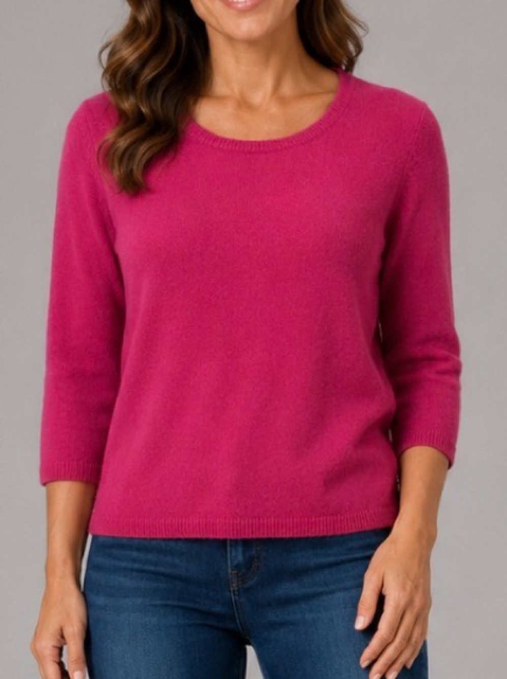 Saks Fifth Avenue Fuchsia Pink Cashmere Knit Women’s Crewneck Sweater Size Small